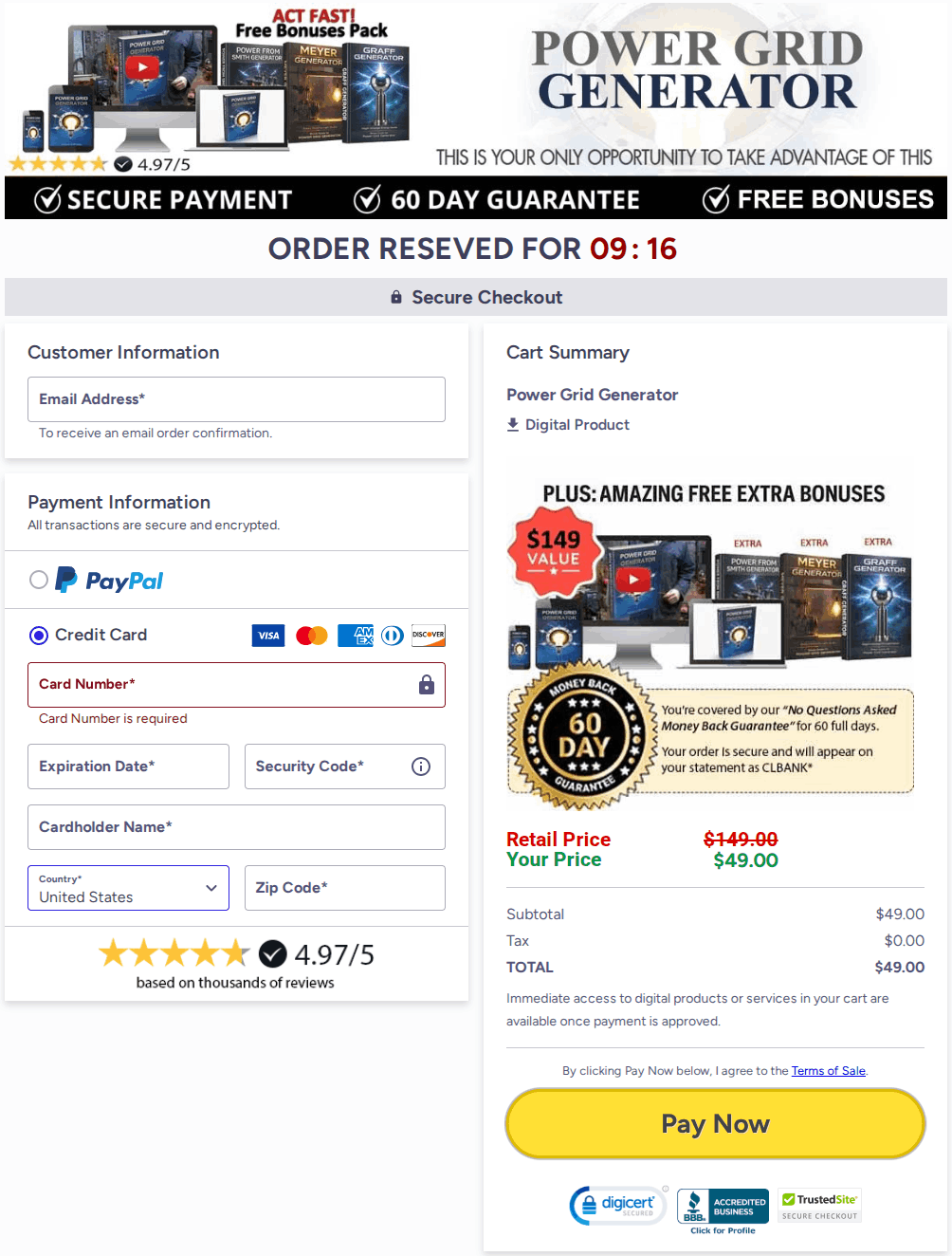 Power Grid Generator Checkout